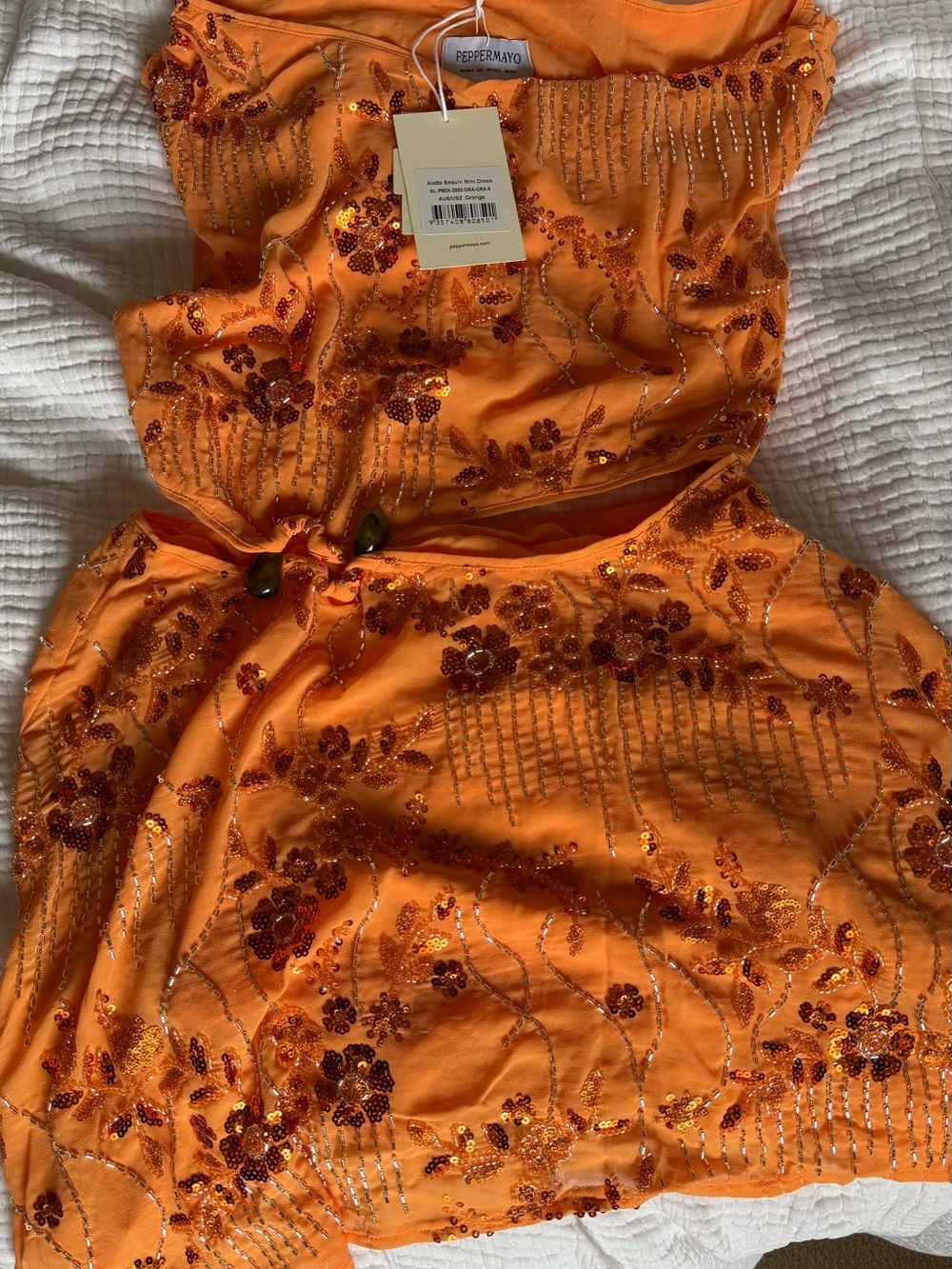Peppermayo Aletta Sequin Embellished Mini Dress - Orange - Picture 7 of 8